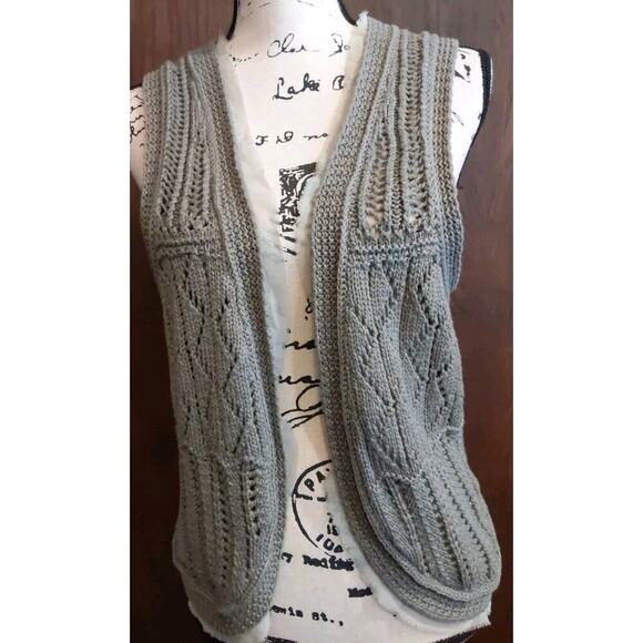 Crochet Vintage Banana Republic Green womens Sweater Vest Size large open vest - Picture 1 of 6